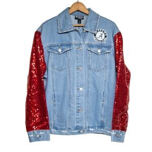 NWT Wild Collective Alabama Crimson Tide Denim Jacket Womens Medium Bama Rush